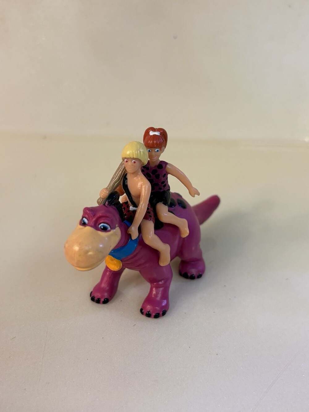 Vintage 1992 The Flintstones Pebbles and Bamm-Bamm Riding Dino PVC Figure by Dak